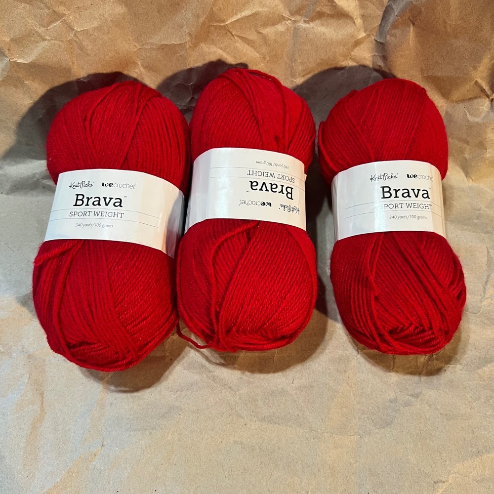 Knit Picks 300g Brava Sport Weight Yarn Red 100% Acrylic 1020 Yards Total